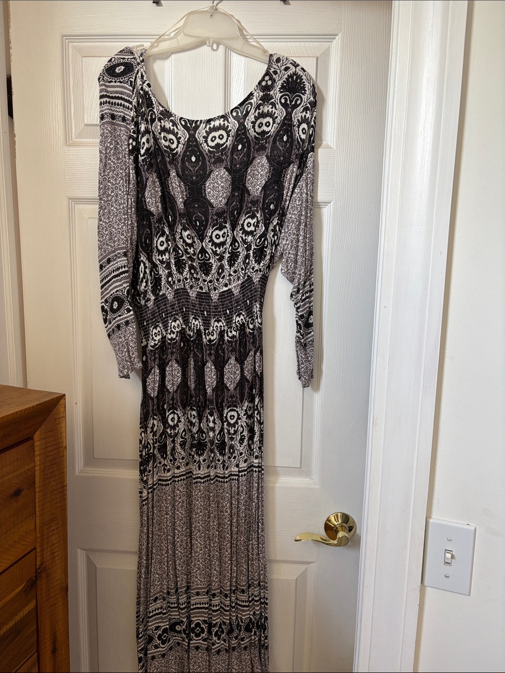 Free People Black & Gray Patterned Long Sleeve Maxi Dress